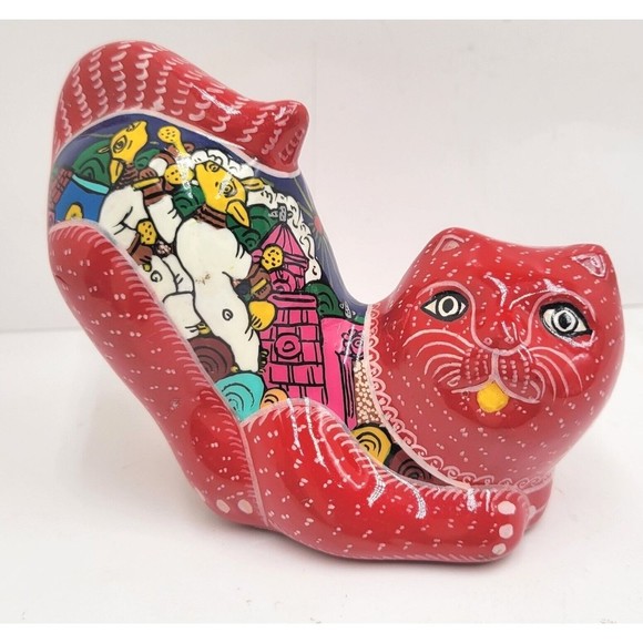 Tonala Mexican Pottery Purring Cat  Maracas Peasant Woman  Figurine Folkart - Picture 9 of 15